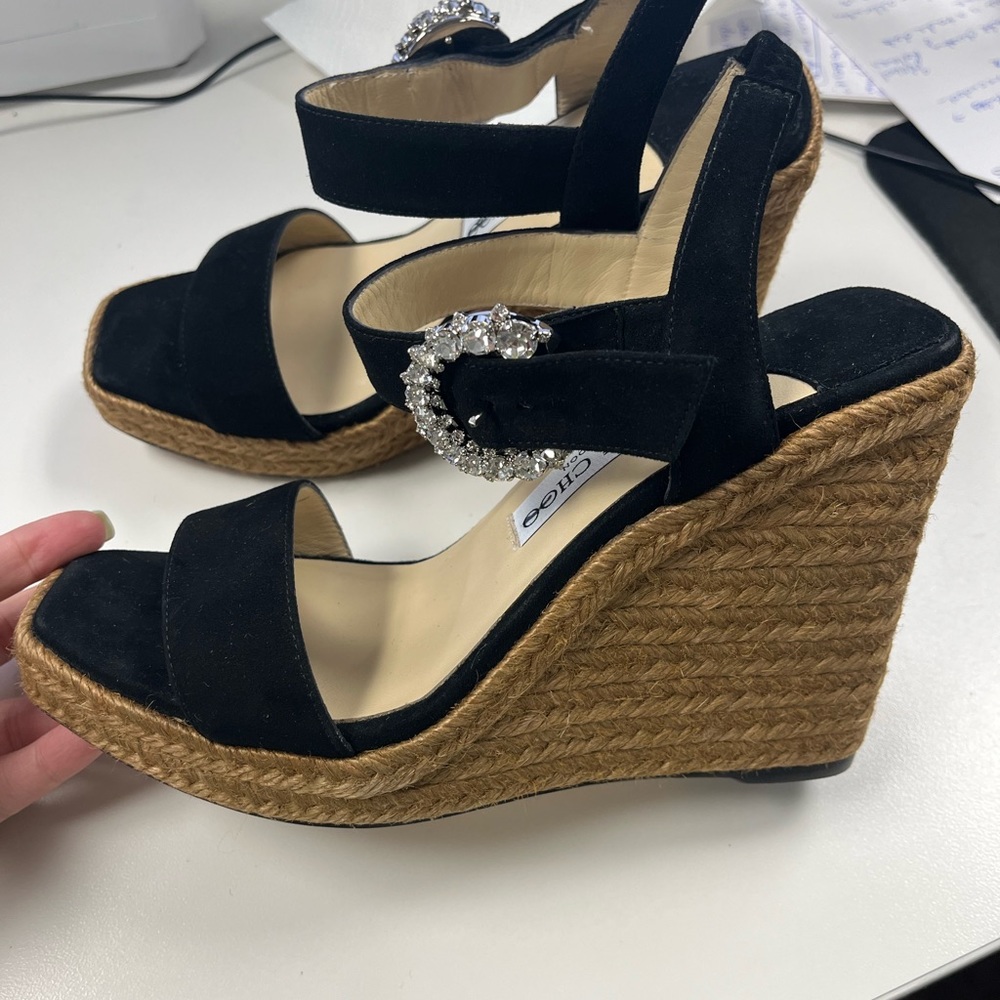 Jimmy Choo Mirabelle Crystal Buckle Wedge Sandal